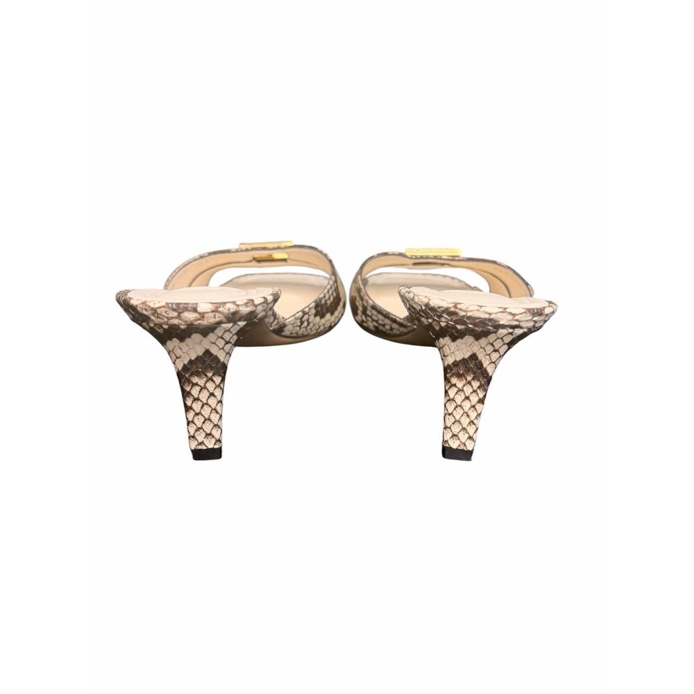 Fendi NIB F-Fold Python Effect Leather Kitten Heel Sandal in Sand Beige Size 39 - Picture 5 of 12